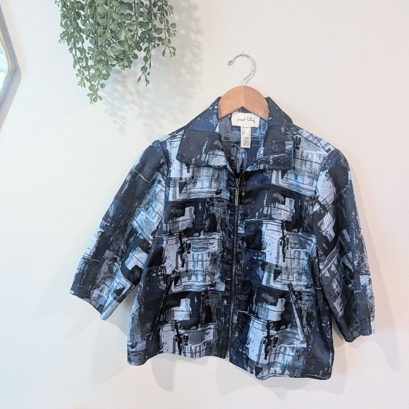 Joseph Ribkoff Navy and Charcoal Zip Jacket - Picture 1 of 11